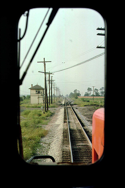image copyright Jim Sinclair - do not use without permission - aboard southbound DT&I train approaching Columbus Grove August 27, 1977